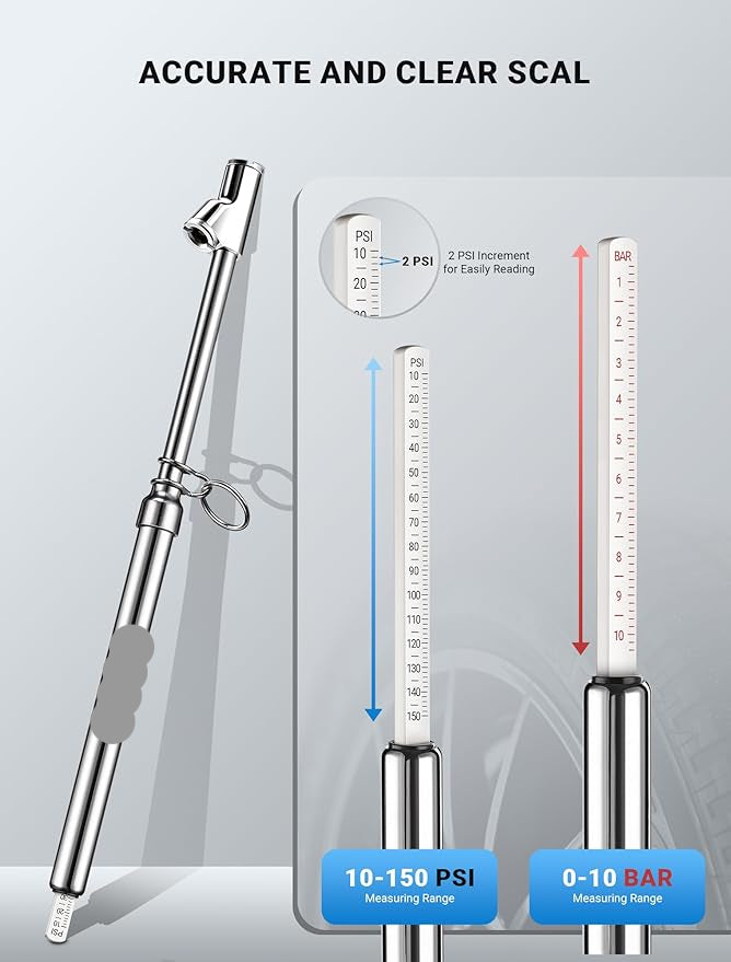 12'' Dual Head Tire Pressure Gauge, Heavy Duty Truck Tire Gauge