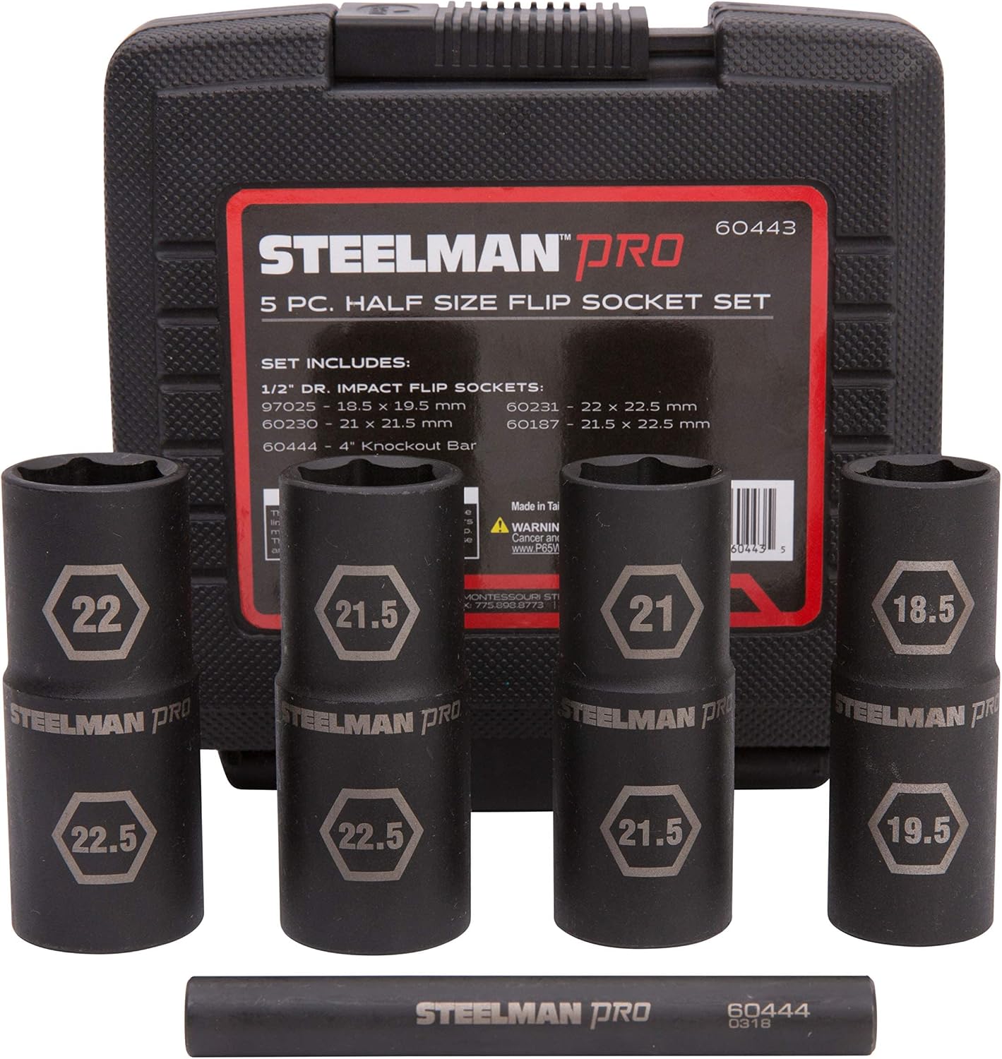 5-Piece 1/2-inch Drive 6-Point Impact Flip Socket and Knockout Bar Set