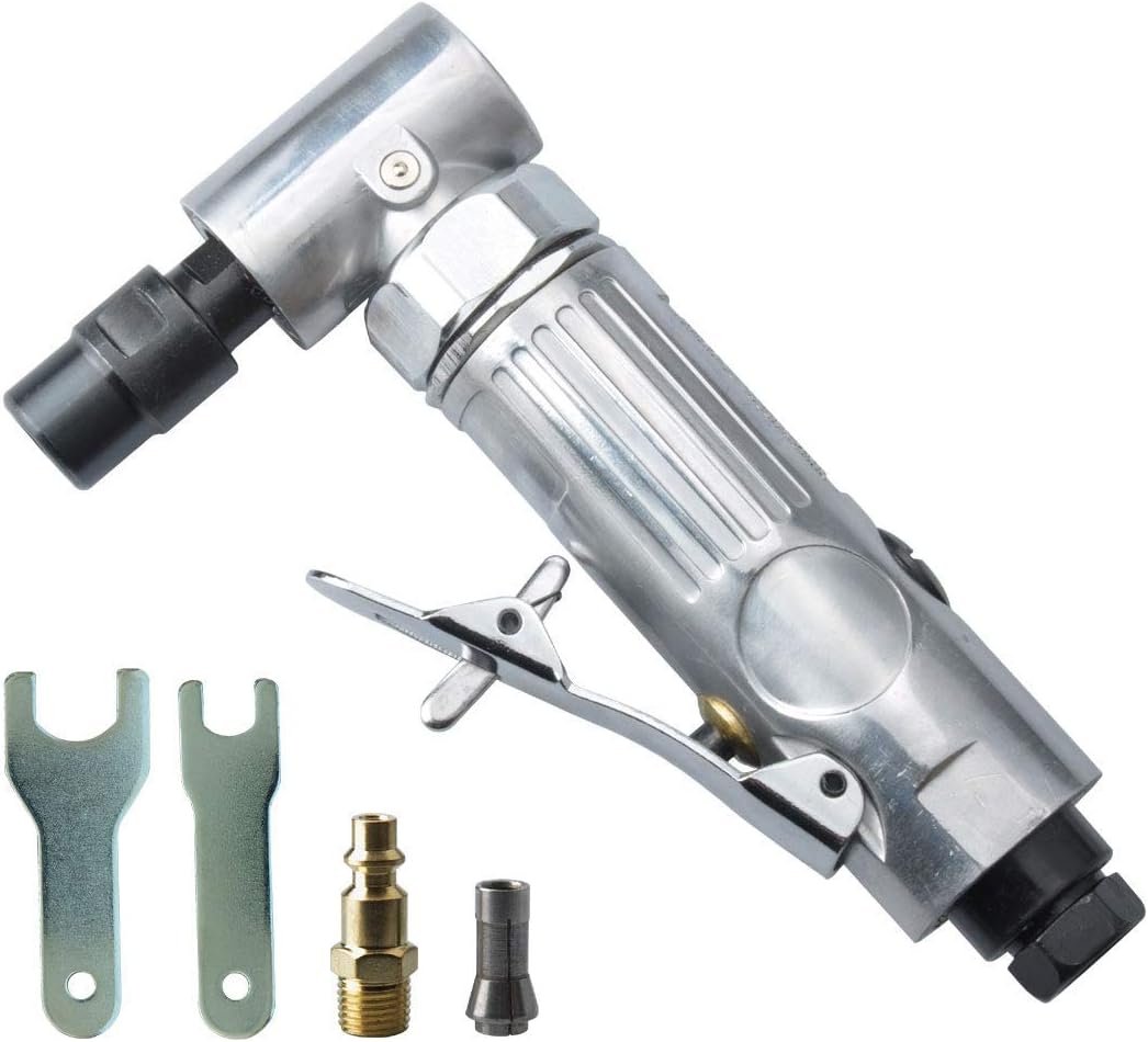 1/4-Inch 90° Angle Air Die Grinder, Mini Pneumatic Angle Die Grinder, Compact Air-Powered Grinder for Grinding, Polishing, Porting, and Deburring - Polished Finish