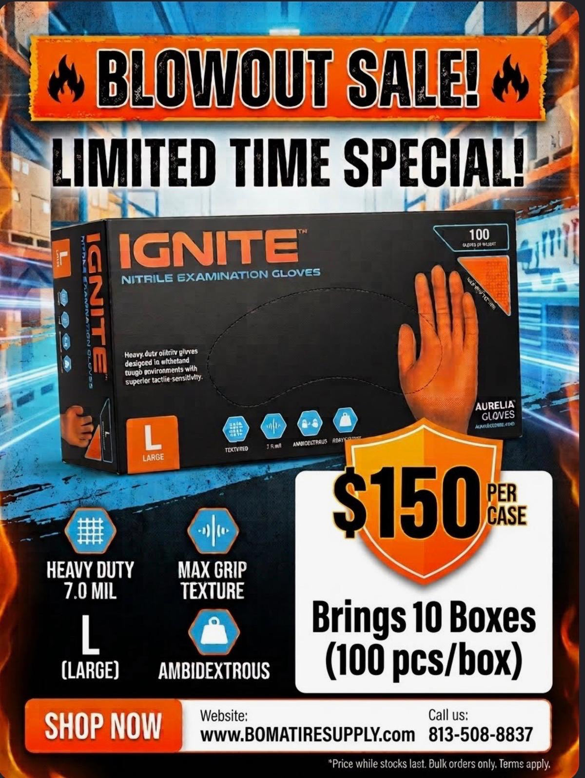 IGNITE L - DIAMOND GRIP GLOVES - CASE OF 10 BOXES (1,000 PCS)