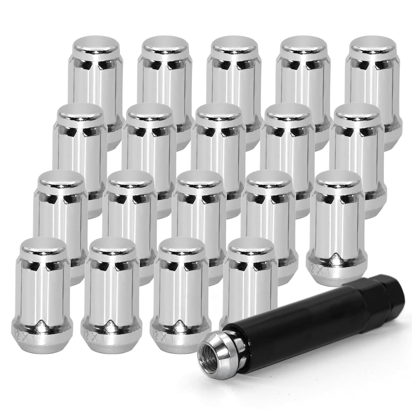 12x1.5 Lug Nuts Spline, 1.38" 35mm Tall Conical Seat, 50pcs+1 Key M12x1.5 6 Spline Closed End Chrome Acorn Tuner 60 Degree Wheel Lug Nuts with 1pcs Socket Key for Aftermarket Wheels