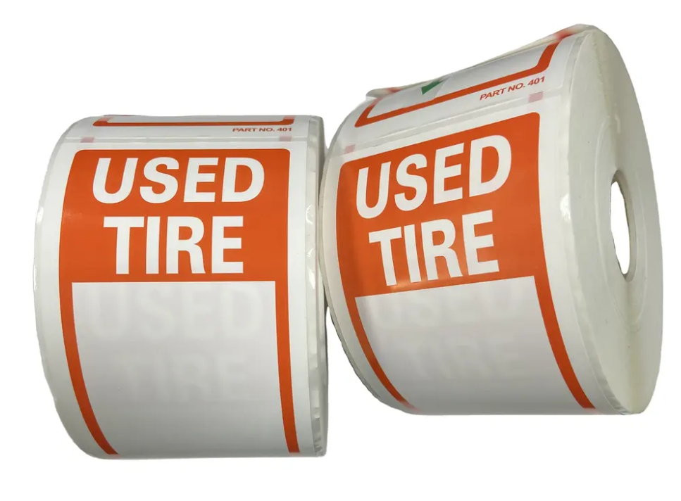 Used Tire Labels – 4 Rolls, 250 Stickers Each – 1000 Total – White & Red, Self-Adhesive